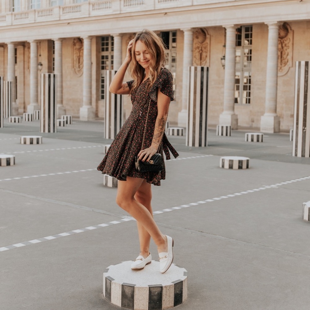 Free People Fortuna black floral mini dress